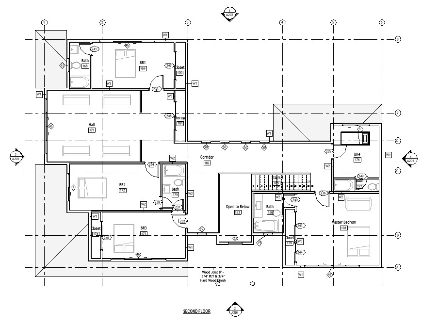 Second floor plan of a 5090 sq ft 6-bedroom 2-story California house plan