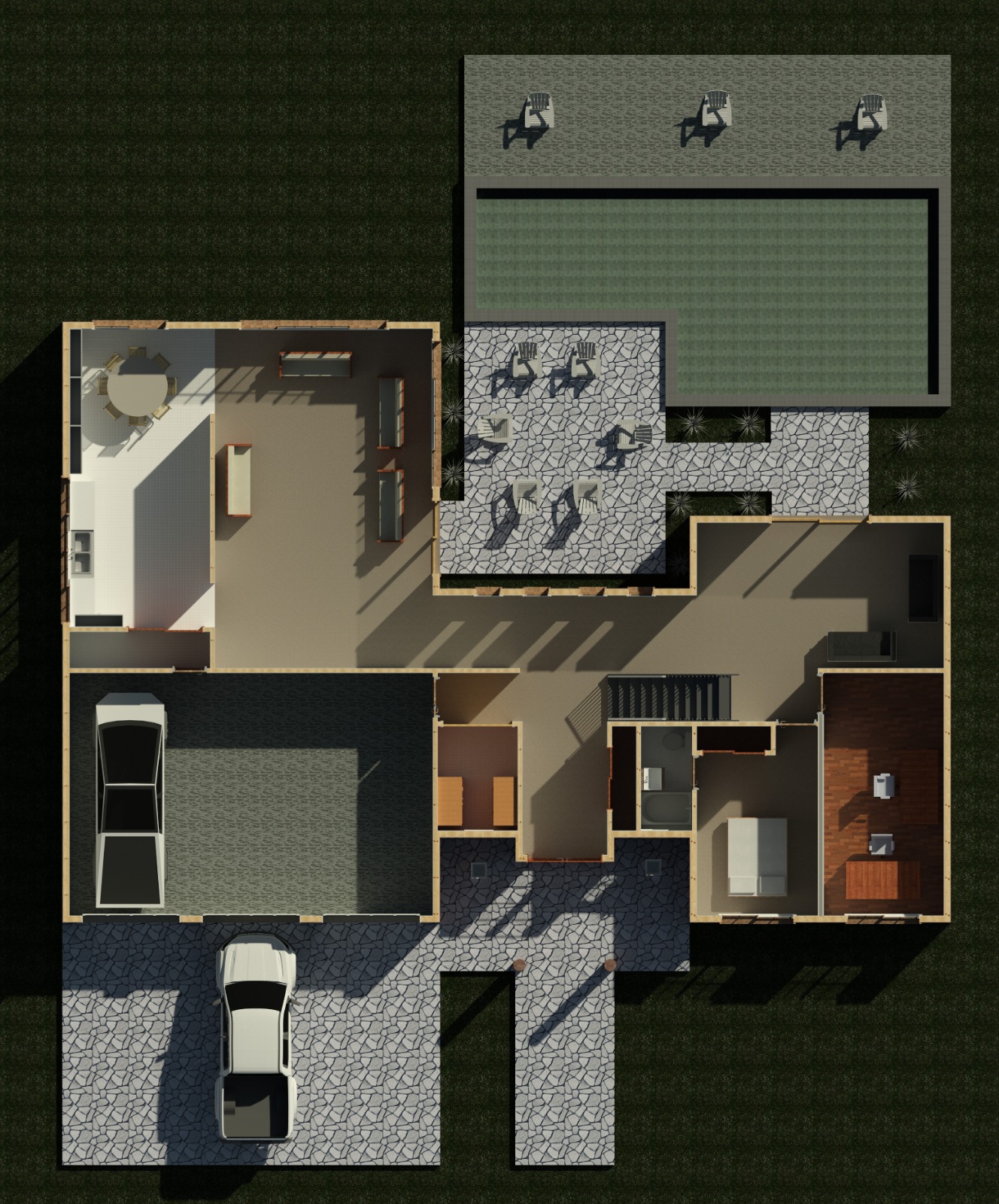 Second floor interior view of a 5090 sq ft 6-bedroom California house plan
